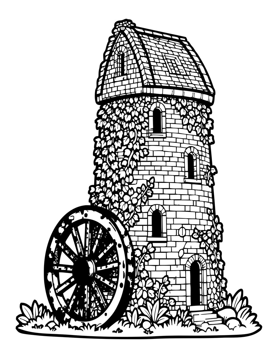 Mill Ruins - free printable coloring page