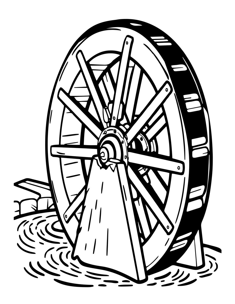Undershot Wheel - free printable coloring page
