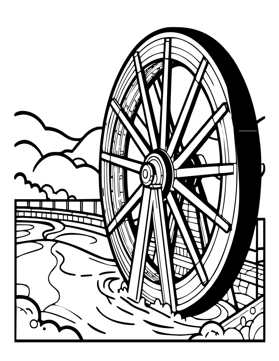 Water Wheel in Snow - free printable coloring page