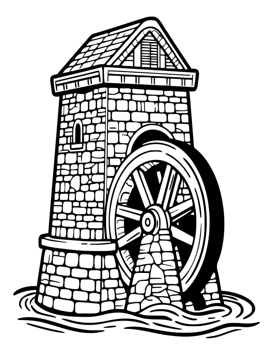 Tidal Mill - free printable coloring page