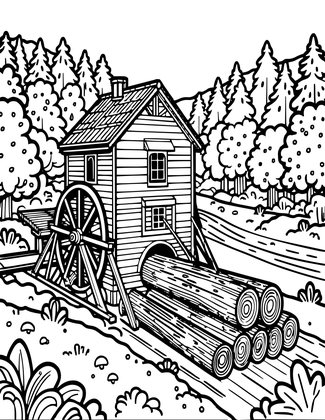 Saw Mill - Free printable coloring page