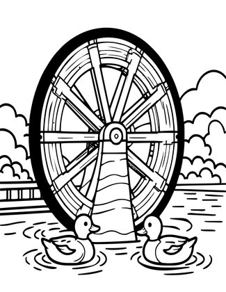 Mill and Ducks - Free printable coloring page