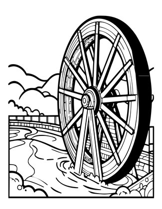 Water Wheel in Snow - Free printable coloring page