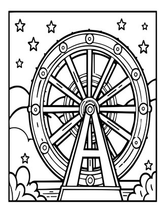 Water Wheel at Night - Free printable coloring page