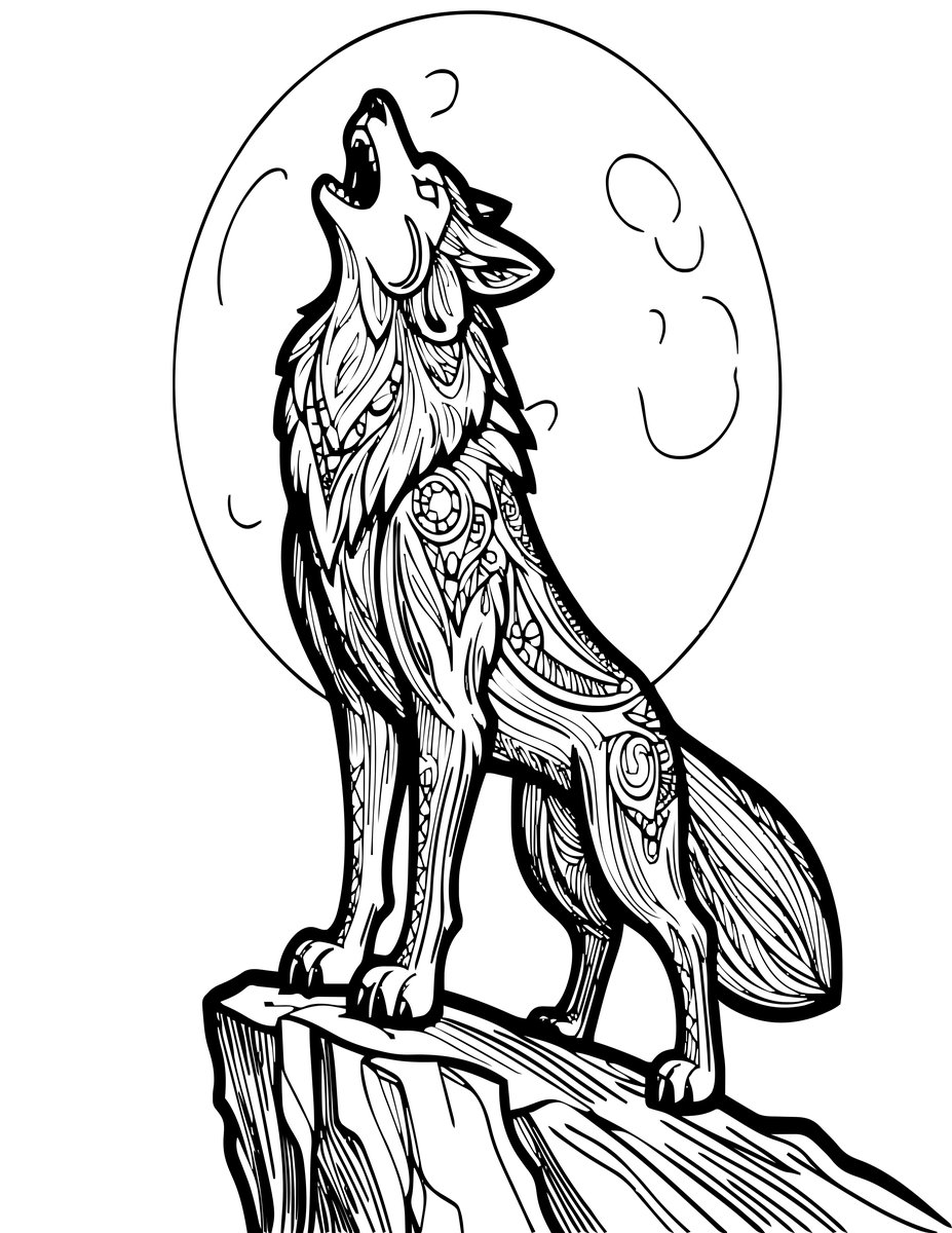 Werewolf Howling - free printable coloring page