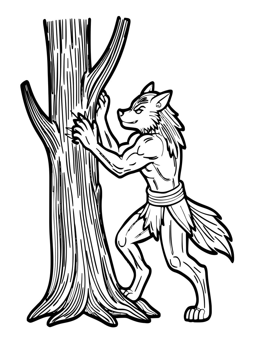 Werewolf Scratching Tree - free printable coloring page