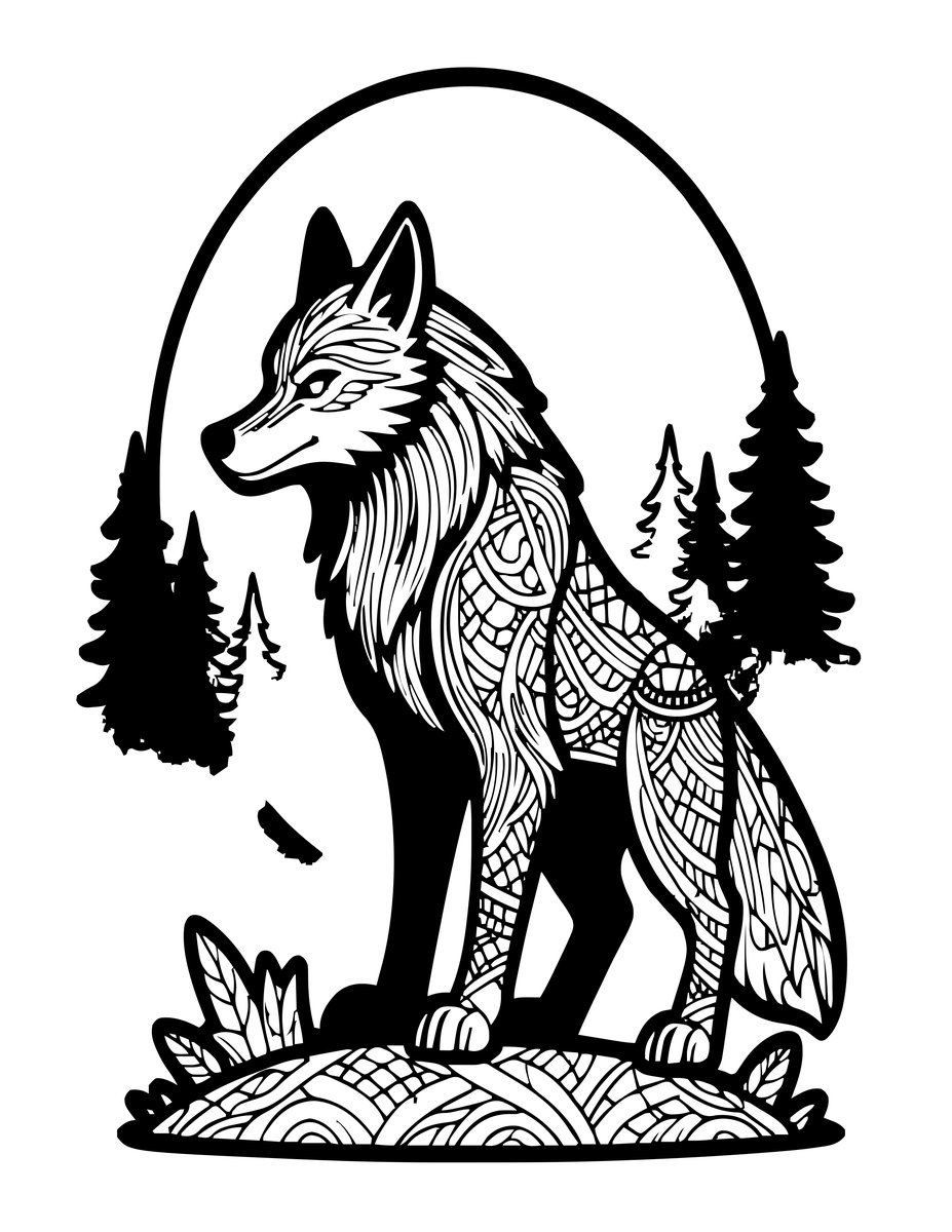 Werewolf and Fog Moon - free printable coloring page