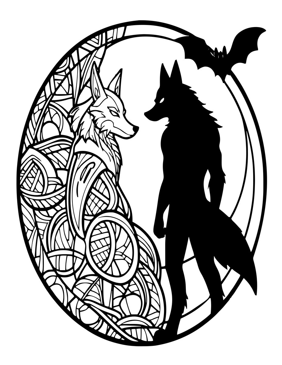 Werewolf and Bat - free printable coloring page