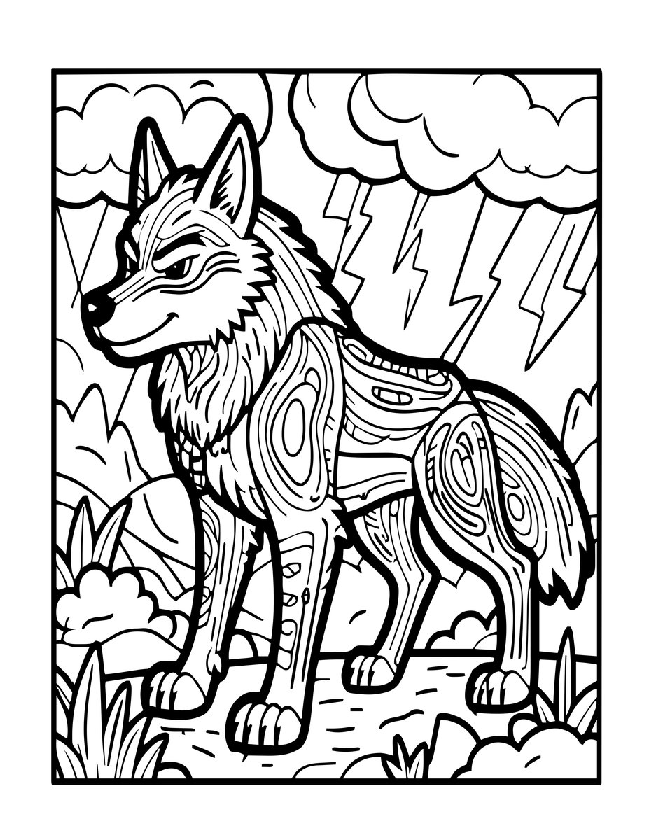 Werewolf in Rain - free printable coloring page