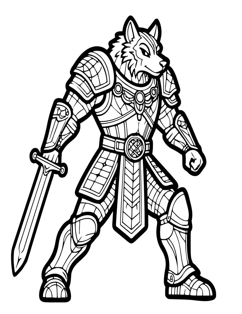 Warrior Werewolf - free printable coloring page
