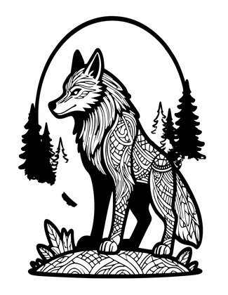 Werewolf and Fog Moon - Free printable coloring page