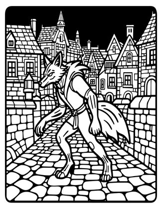 Werewolf in Village - Free printable coloring page