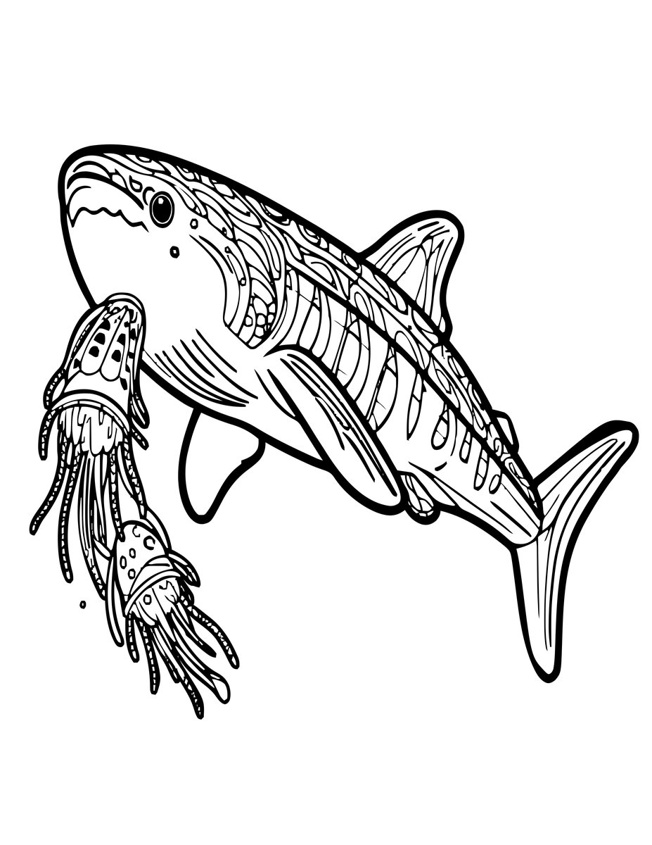 Night Whale Shark - free printable coloring page
