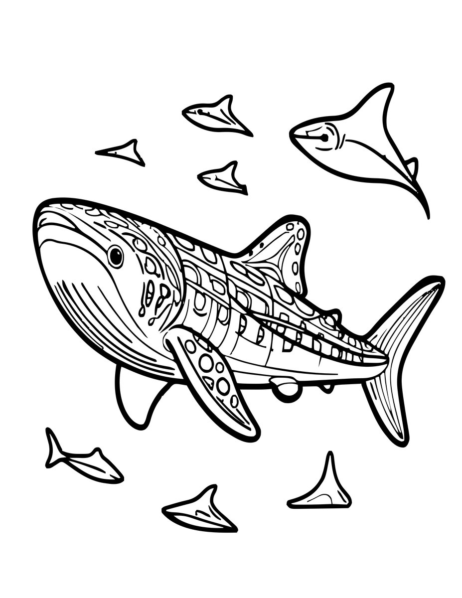Whale Shark and Rays - free printable coloring page