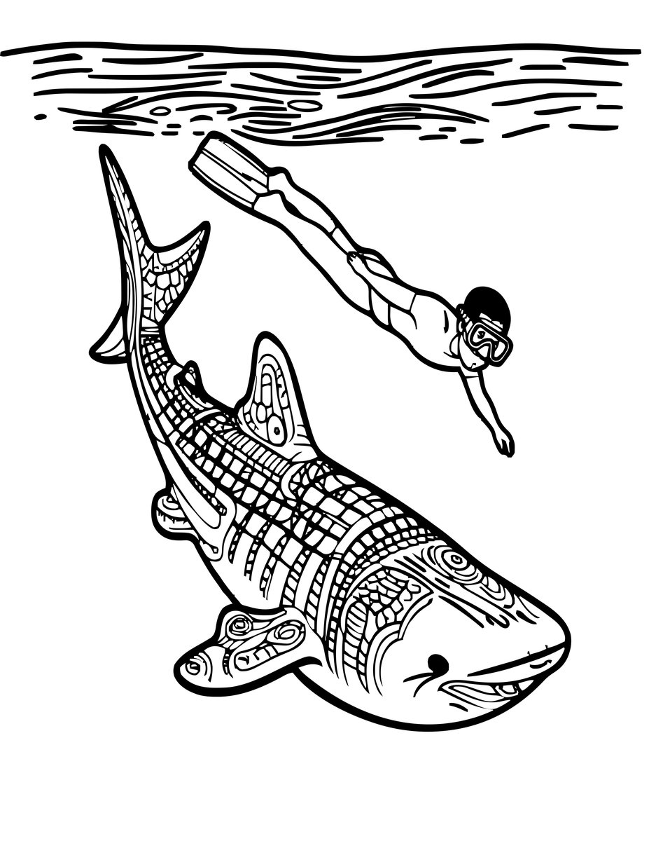 Whale Shark Dive - free printable coloring page