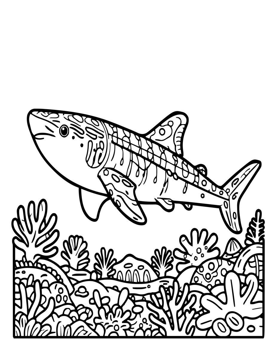 Whale Shark and Coral - free printable coloring page