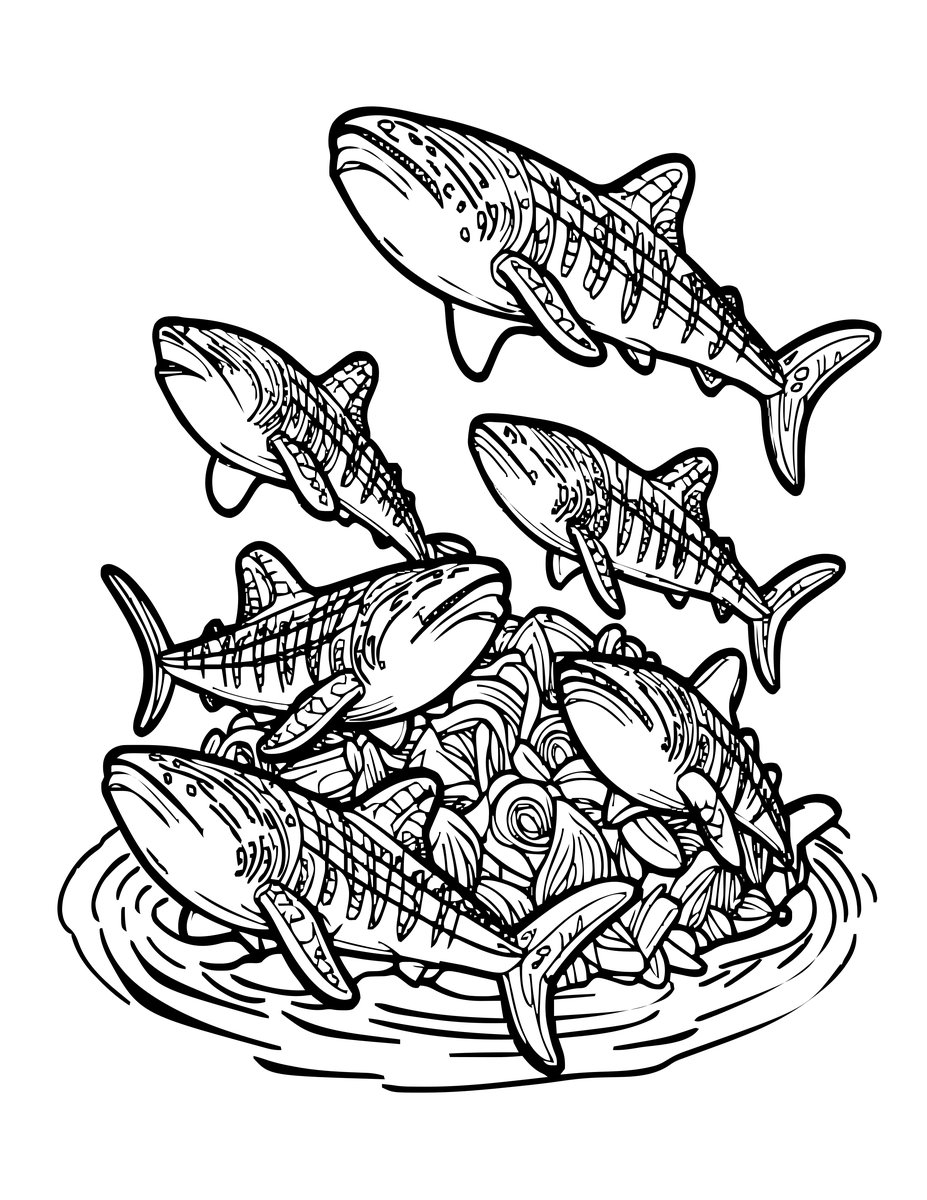 Whale Shark Feeding Frenzy - free printable coloring page