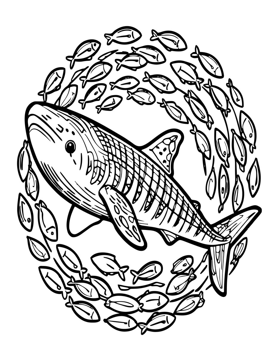 Whale Shark and Fish - free printable coloring page