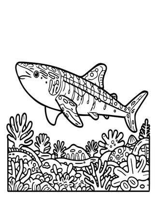 Whale Shark and Coral - Free printable coloring page