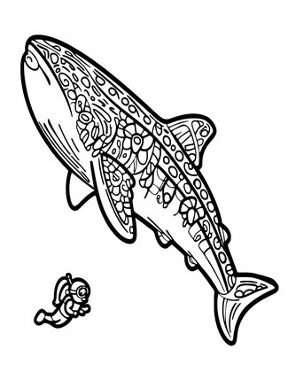 Whale Shark and Diver - Free printable coloring page