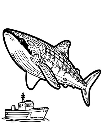 Whale Shark and Boat - Free printable coloring page