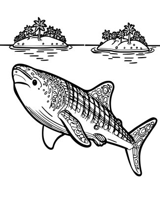 Whale Shark and Islands - Free printable coloring page