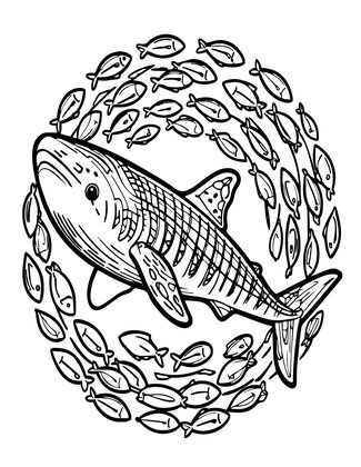 Whale Shark and Fish - Free printable coloring page