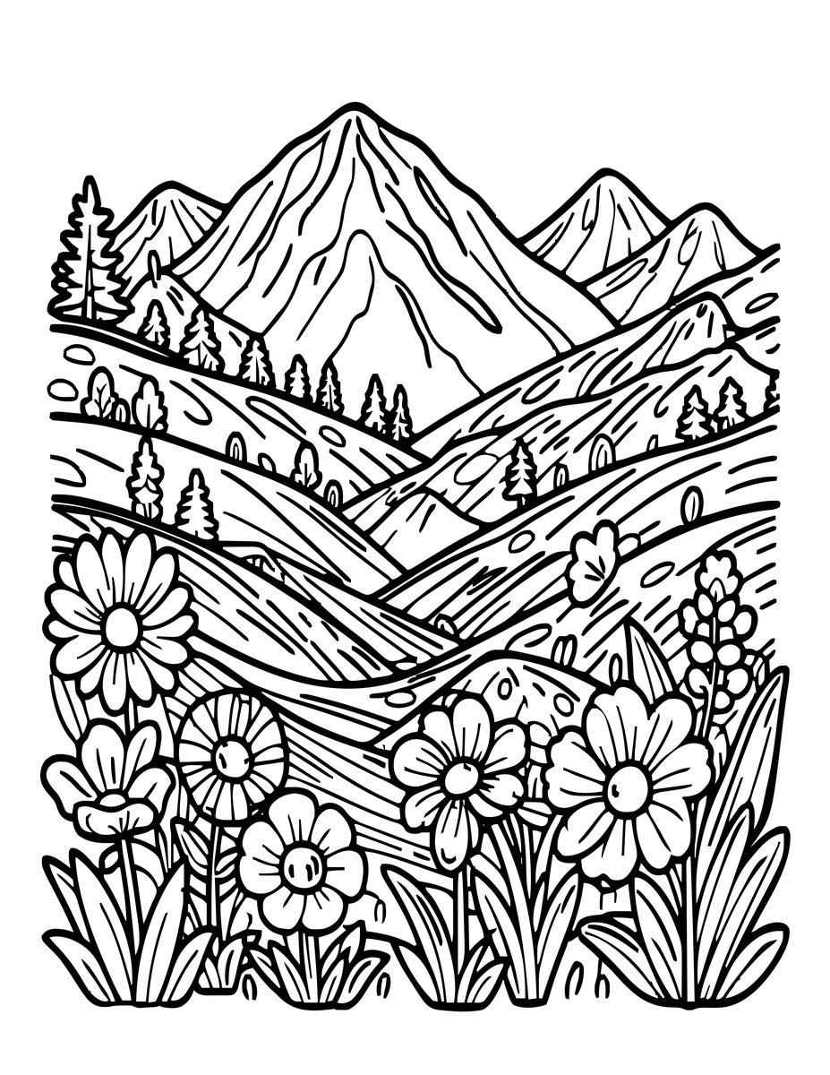 Mountain Wildflowers - free printable coloring page