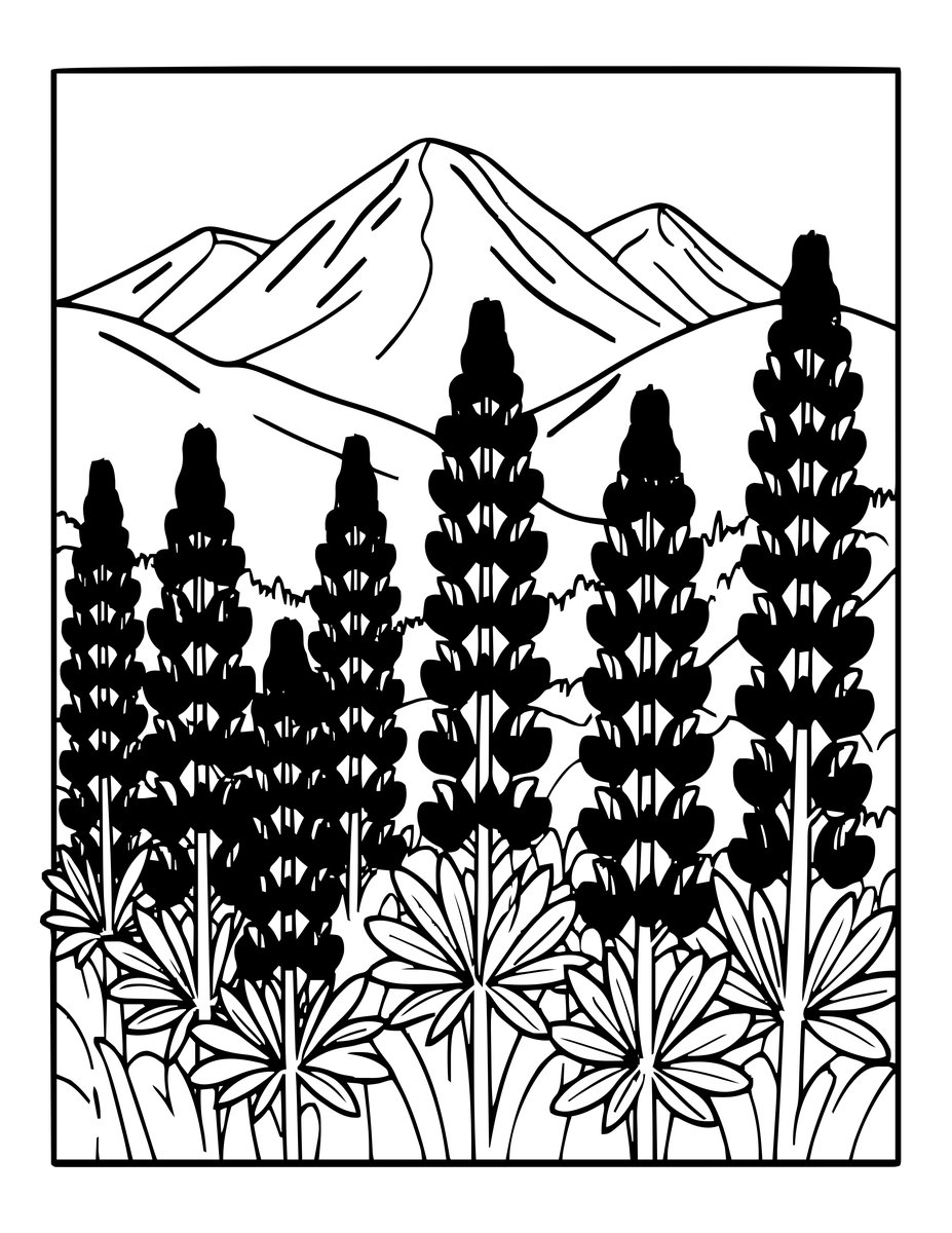 Lupine Field - free printable coloring page