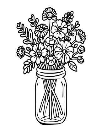 Mason Jar Bouquet - Free printable coloring page