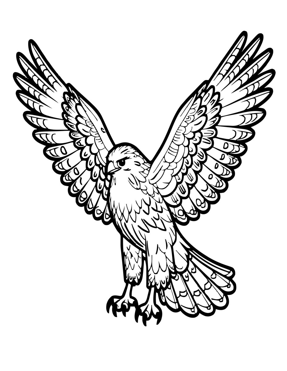 Hawk in Flight - free printable coloring page