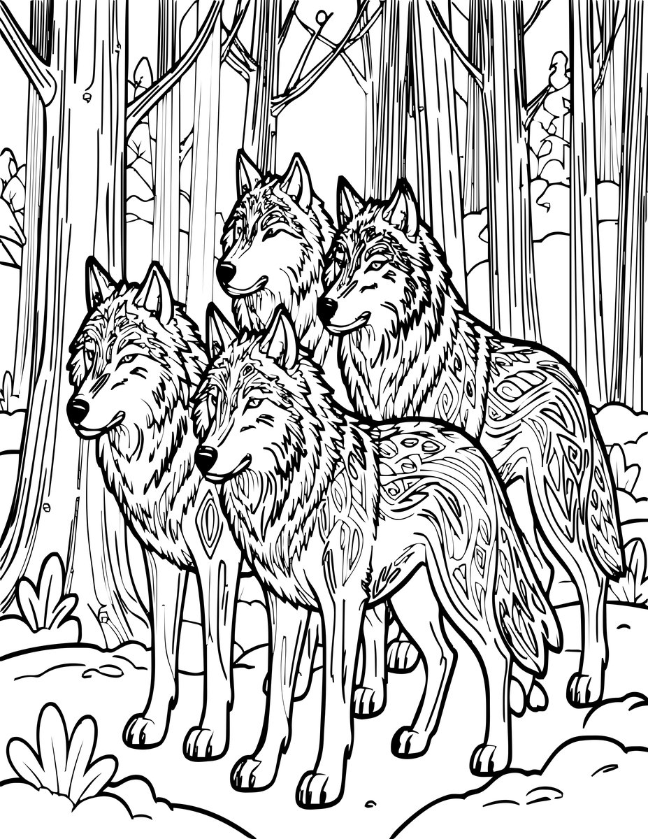 Wolf Pack - free printable coloring page