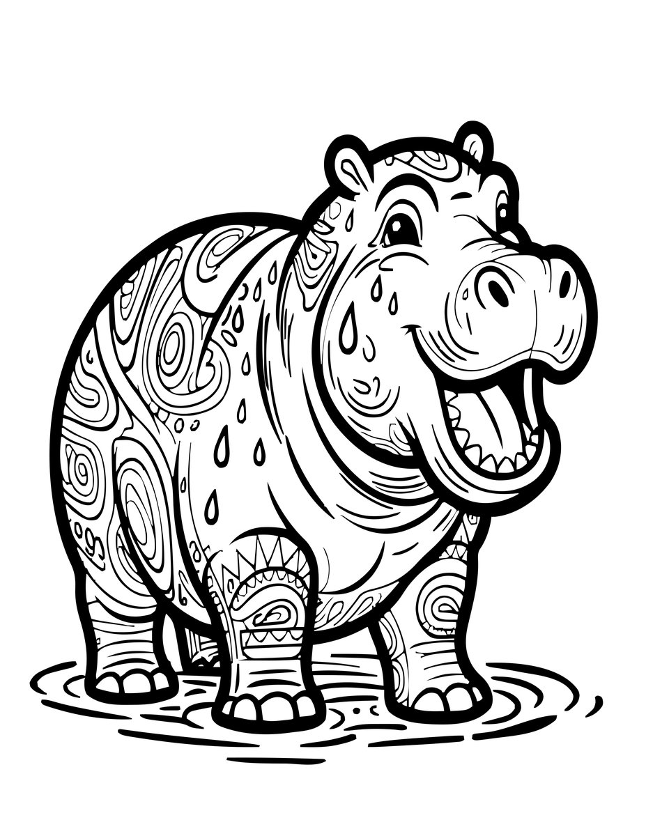 Hippopotamus - free printable coloring page