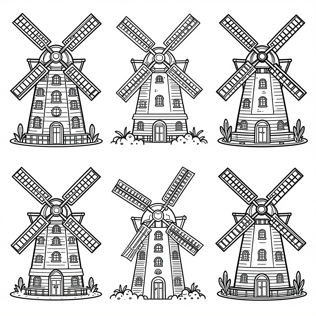 Windmills coloring pages collection - 30 free printable pages