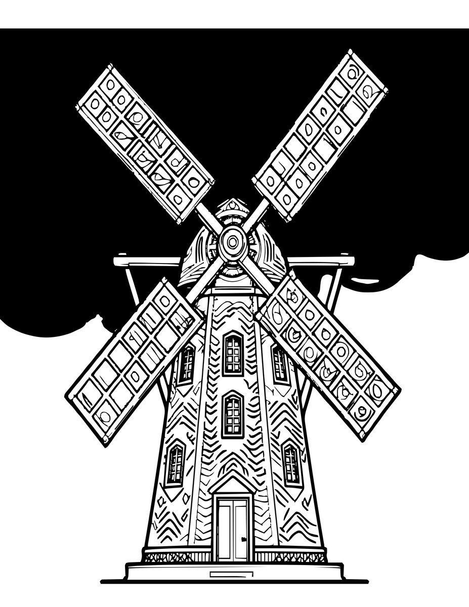 Windmill in Storm - free printable coloring page