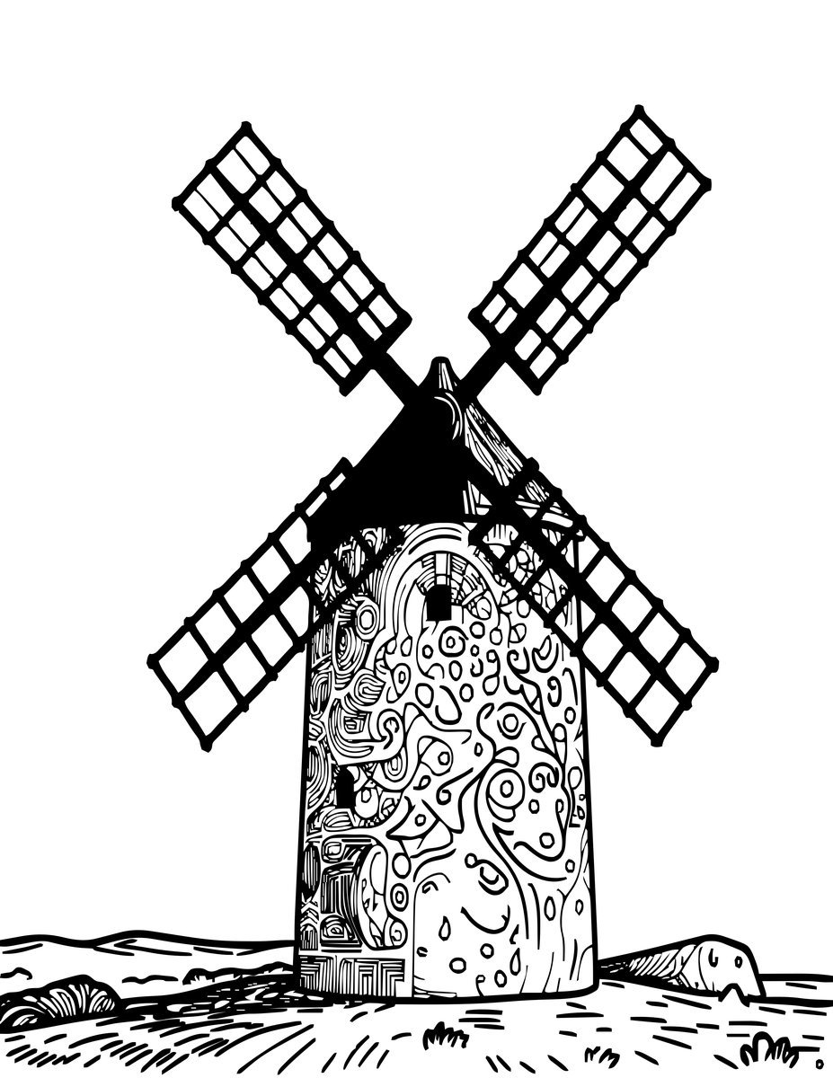 La Mancha Windmill - free printable coloring page