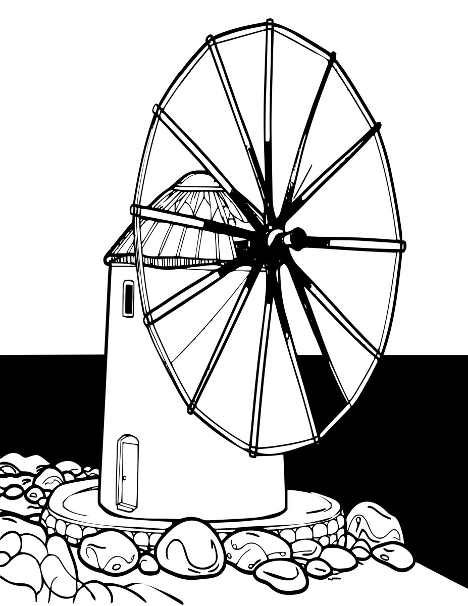 Greek Island Windmill - free printable coloring page