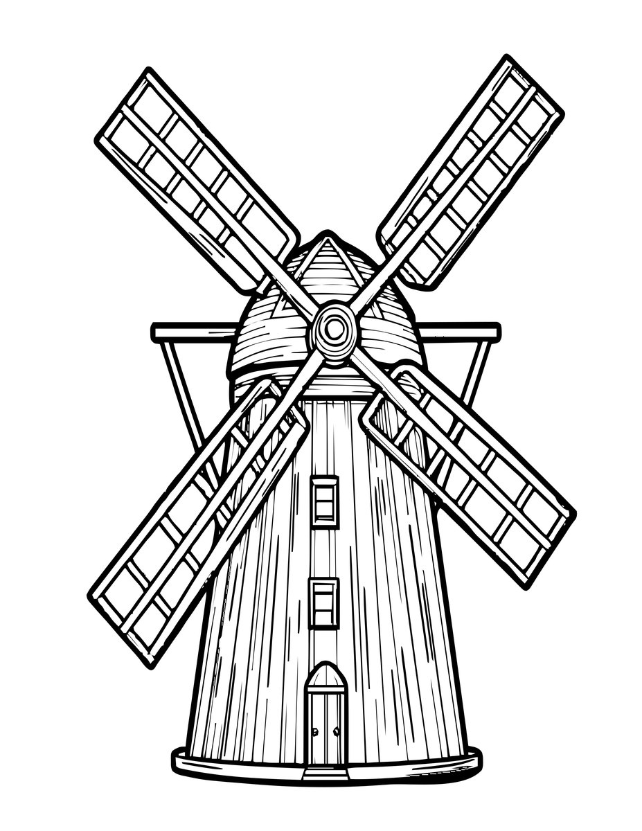Smock Windmill - free printable coloring page