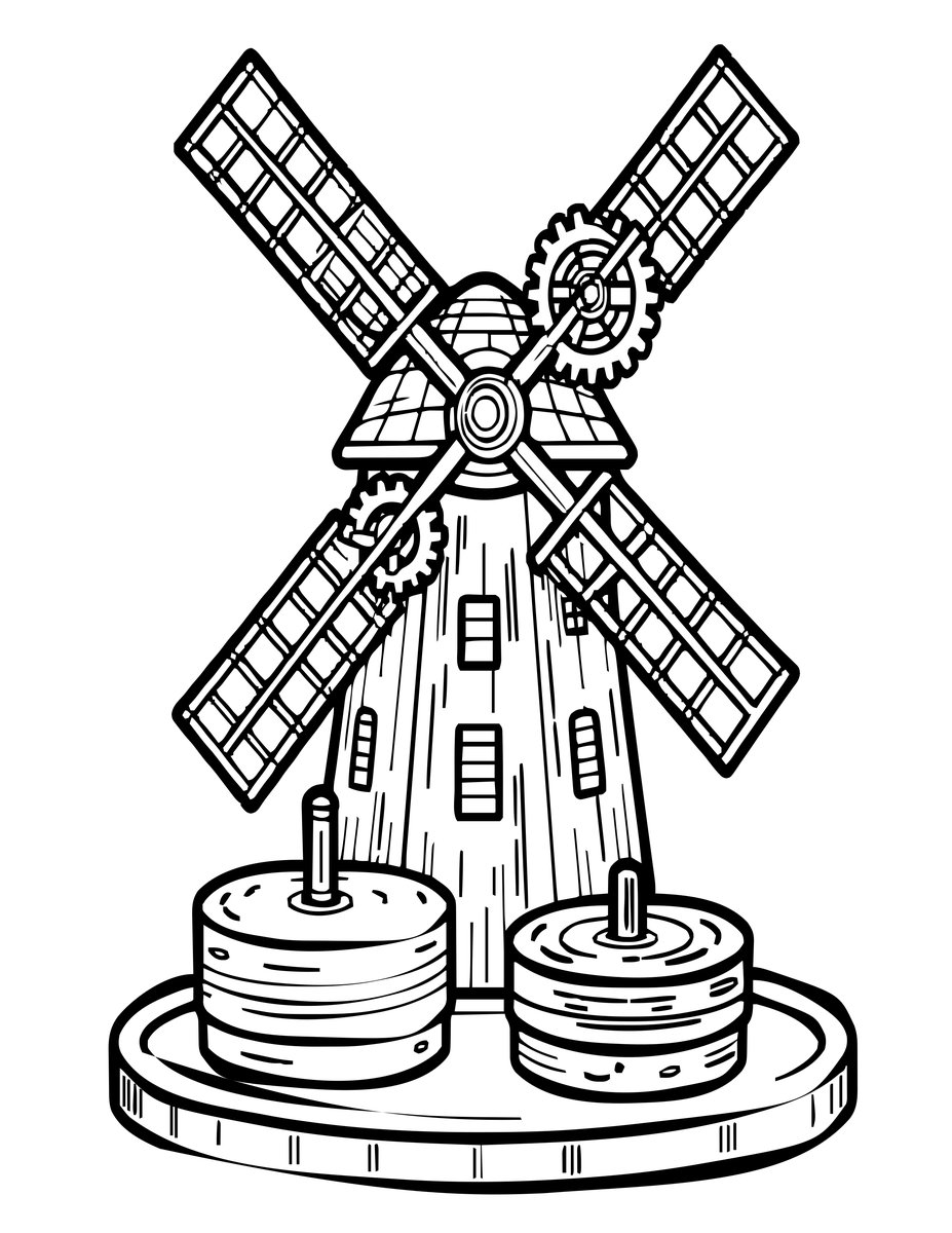 Windmill Interior - free printable coloring page