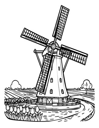 Dutch Polder Windmill - Free printable coloring page