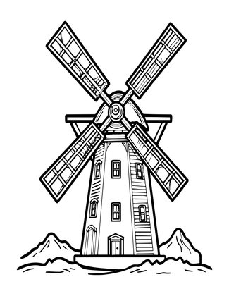Windmill in Snow - Free printable coloring page