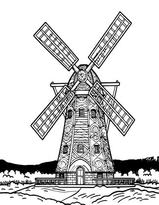 Windmill in Fog - Free printable coloring page