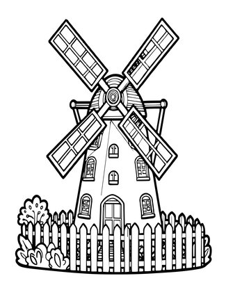 Windmill Cottage - Free printable coloring page
