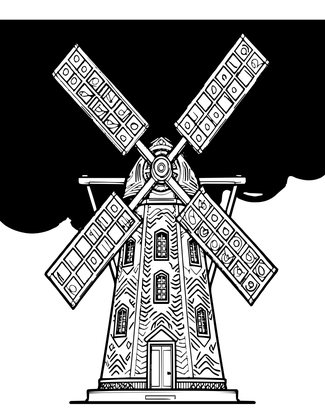 Windmill in Storm - Free printable coloring page