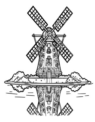 Windmill Reflected - Free printable coloring page
