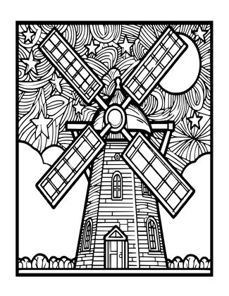 Windmill at Night - Free printable coloring page