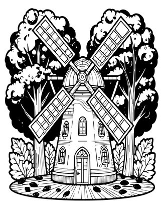 Windmill in Autumn - Free printable coloring page