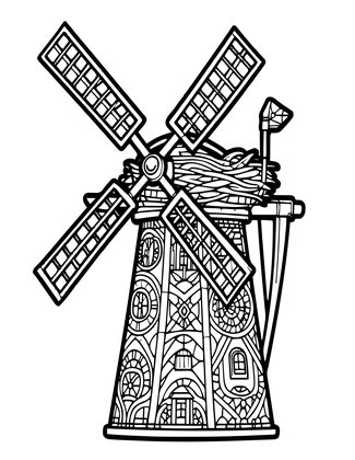 Windmill and Stork - Free printable coloring page