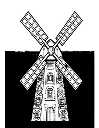 Windmill at Sunrise - Free printable coloring page