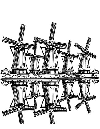 Row of Windmills - Free printable coloring page